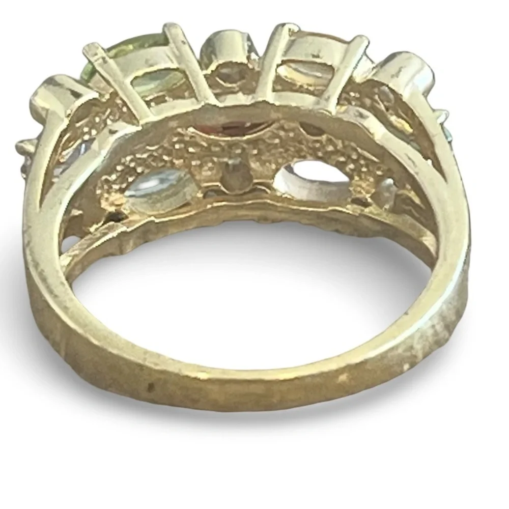 Vermeil Gold Multi-Gemstone Topaz Garnet Amethyst  Peridot Citrine Ring Size 8